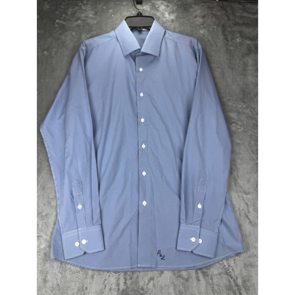 State and liberty Mens Button Down Shirt Blue White Gingham Long Sleeve
